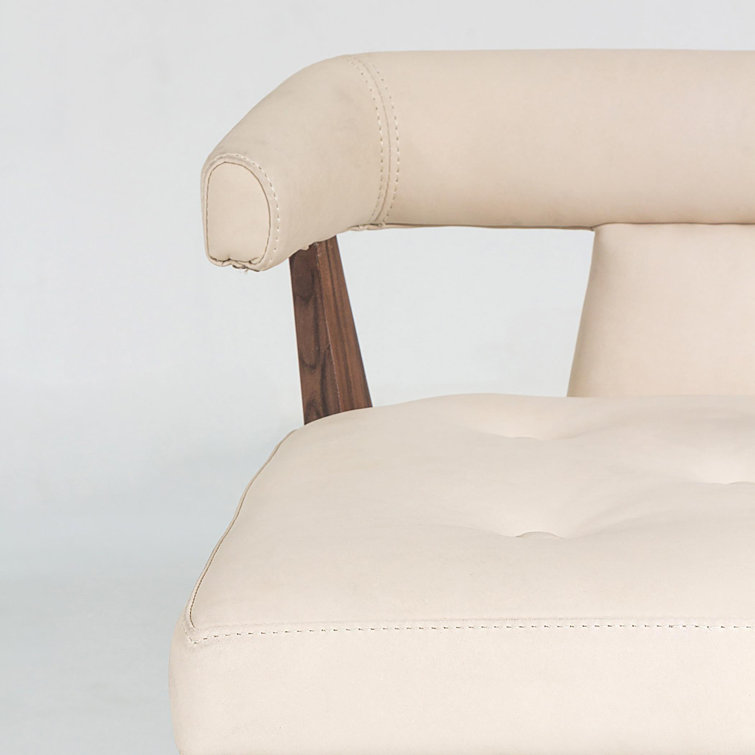 Moderno Sleek Ivory Marble Leather & Walnut Counter Stool