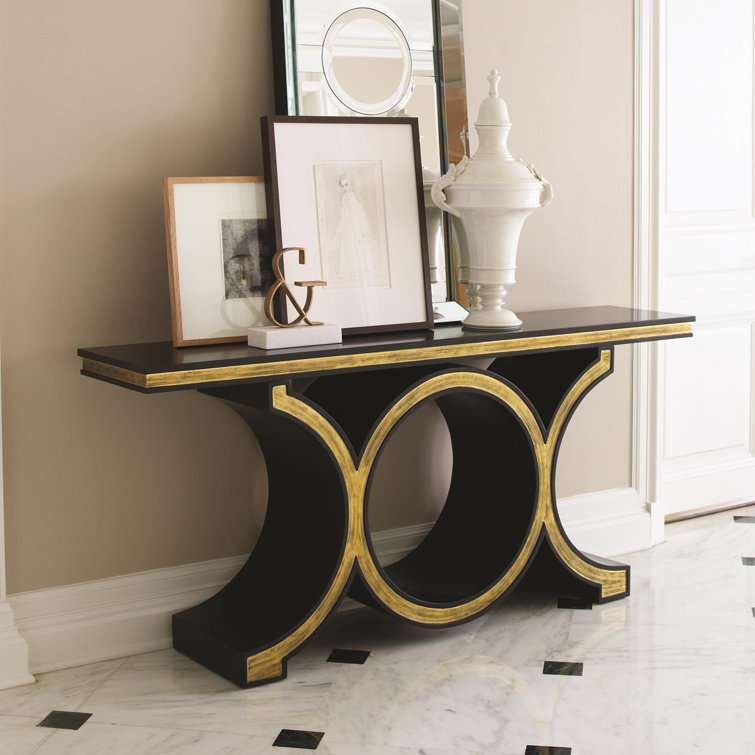 Satin Black & Gold Leaf Solid Poplar/Oak Console Table