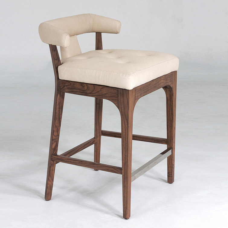 Moderno Sleek Ivory Marble Leather & Walnut Counter Stool