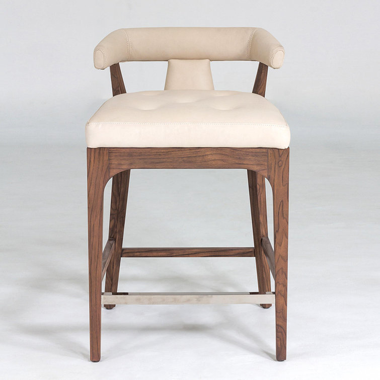 Moderno Sleek Ivory Marble Leather & Walnut Counter Stool