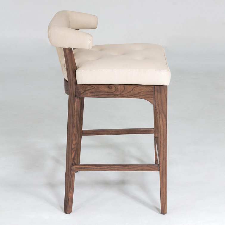 Moderno Sleek Ivory Marble Leather & Walnut Counter Stool
