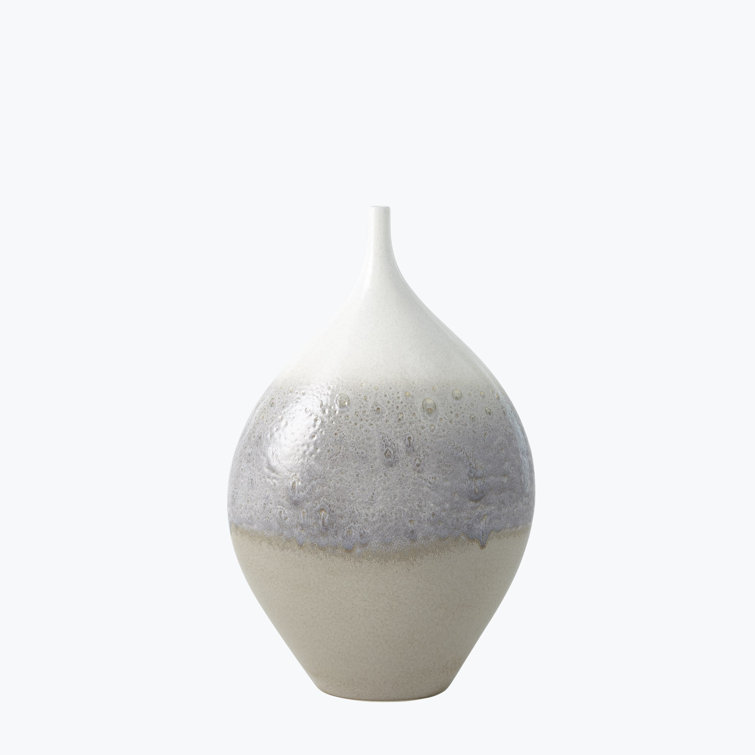 Ivory and Gray Ceramic Teardrop Vase