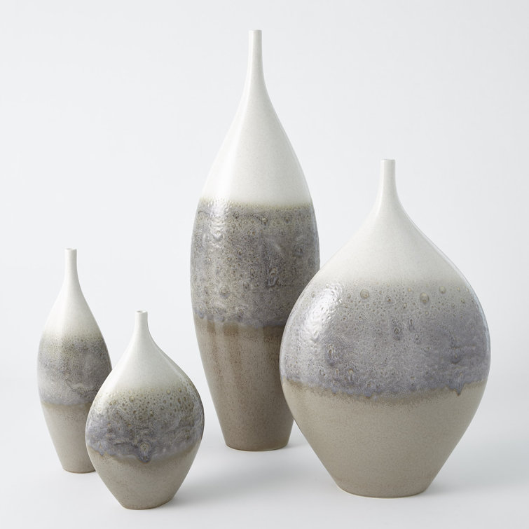 Ivory and Gray Ceramic Teardrop Vase