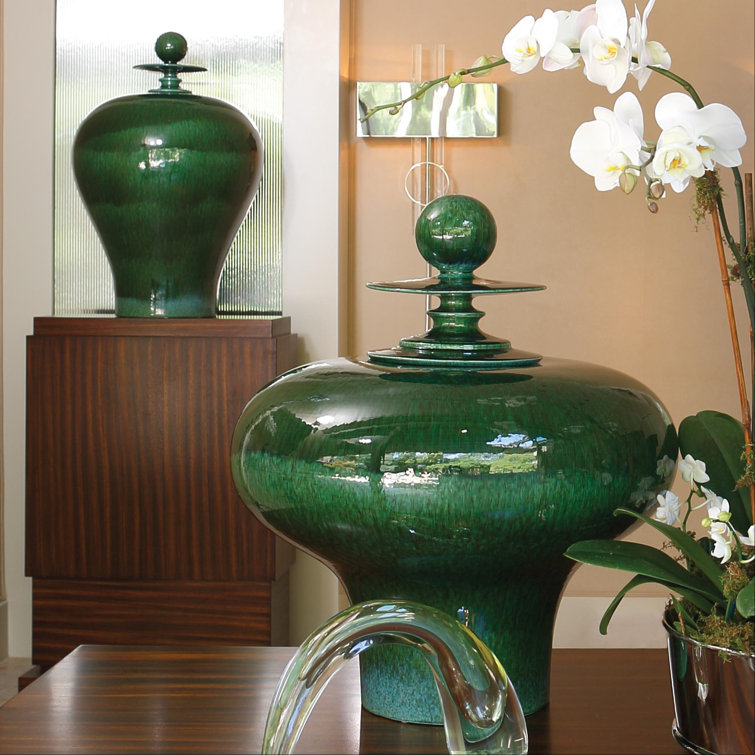 Emerald Green Tall Ceramic Temple Jar