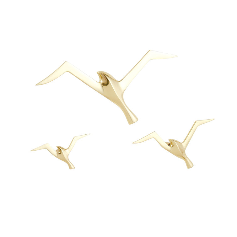Brass Bird Sculpture Set for Wall Decor