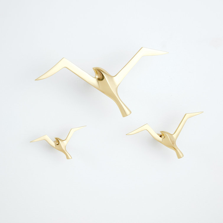 Brass Bird Sculpture Set for Wall Decor