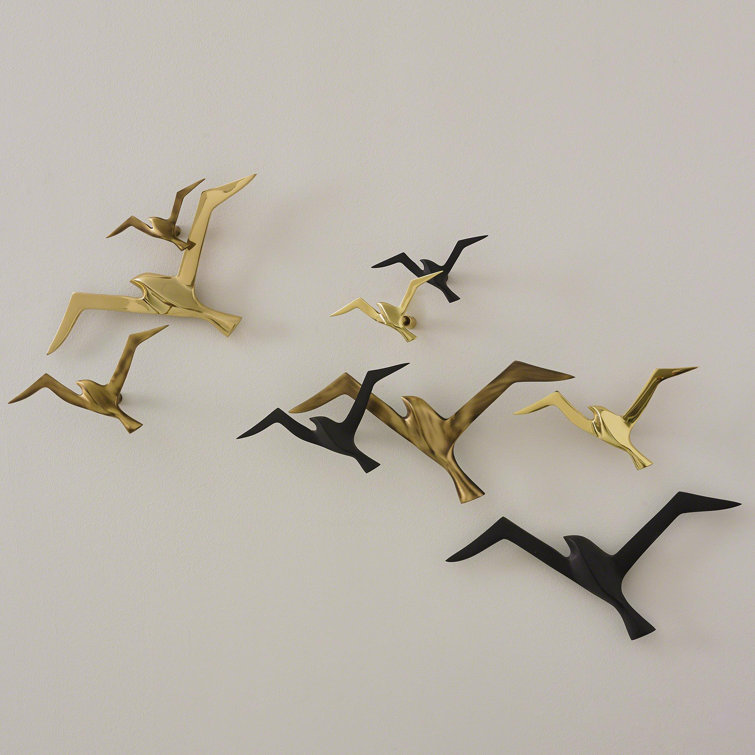 Antique Brass Flock of Birds Wall Sculpture Set