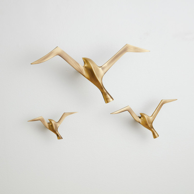 Antique Brass Flock of Birds Wall Sculpture Set