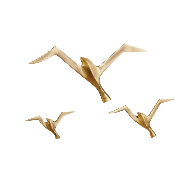 Antique Brass Flock of Birds Wall Sculpture Set