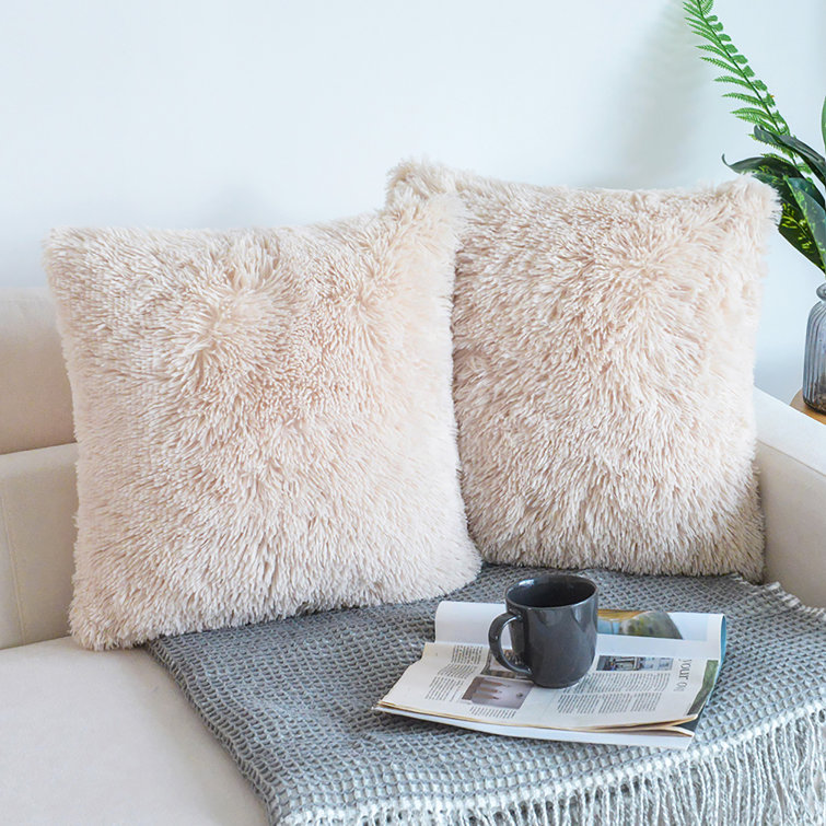 Beige Faux Fur 18" x 18" Pillow Covers, Set of 2