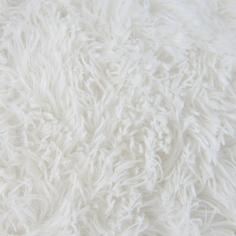 White Faux Fur Square Pillow Covers with Tassels, 20" x 20", Set of 2