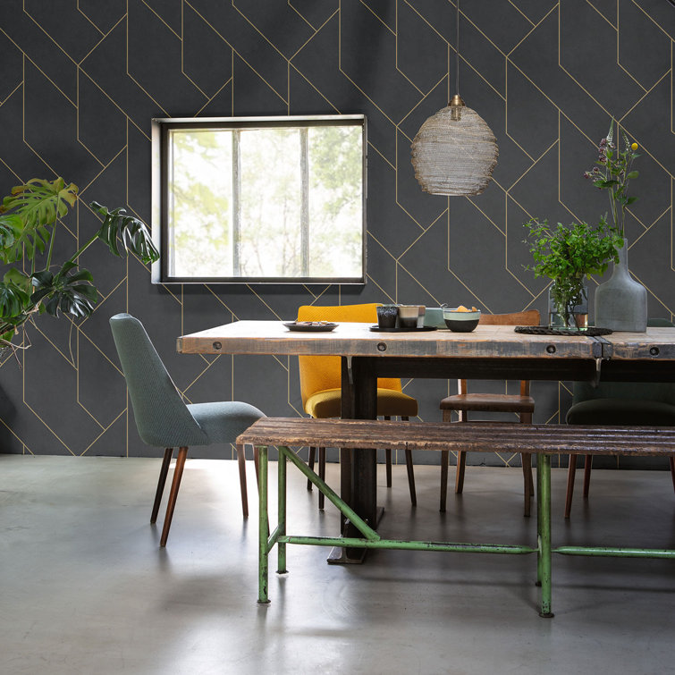 Pollock Black and Gold Geometric Non-Pasted Wallpaper