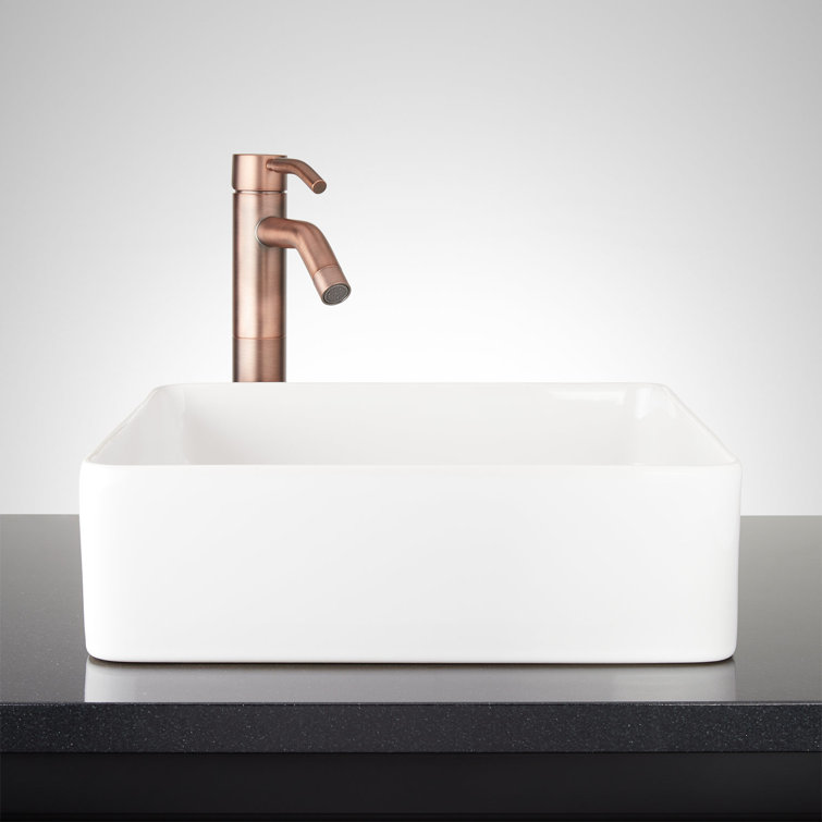 White Ceramic Square Above-Counter Vessel Sink