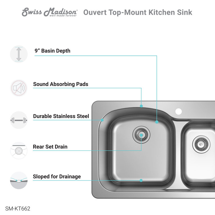 Ouvert 33 x 22 Stainless Steel Dual Basin Top-Mount Kitchen Sink