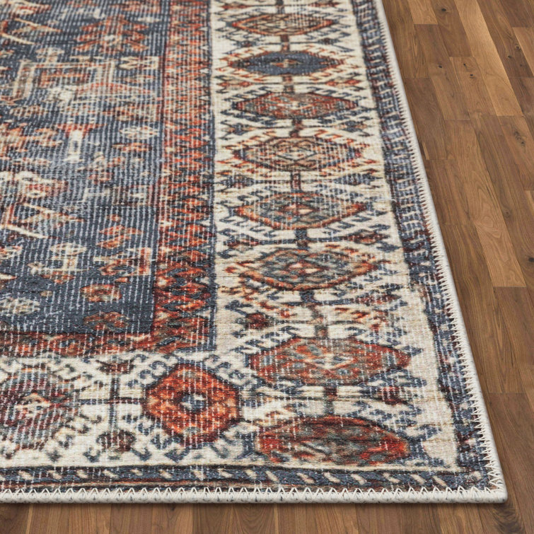 Lotus Medallion Chenille 5'3" x 7'3" Blue Rectangular Area Rug