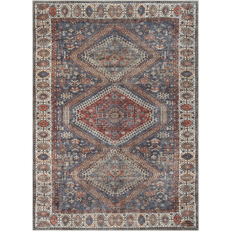 Lotus Medallion Chenille 5'3" x 7'3" Blue Rectangular Area Rug
