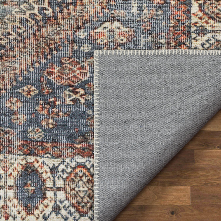 Lotus Medallion Chenille 5'3" x 7'3" Blue Rectangular Area Rug