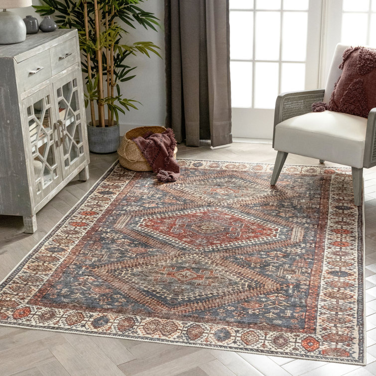 Lotus Medallion Chenille 5'3" x 7'3" Blue Rectangular Area Rug