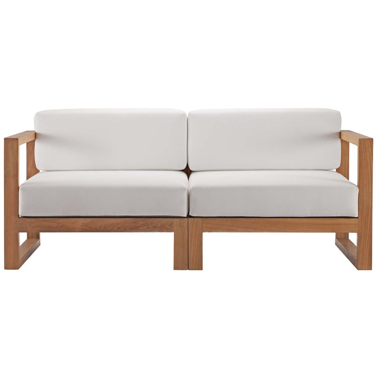 Coastal Charm Teak Wood 2-Piece Outdoor Sectional in Natural White