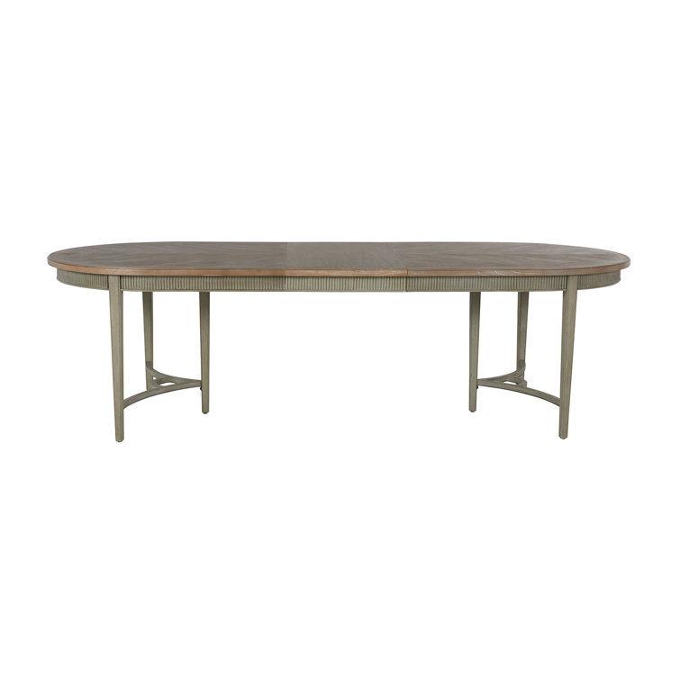 Whitlock Transitional Extendable Oval Dining Table in Beige/Gray