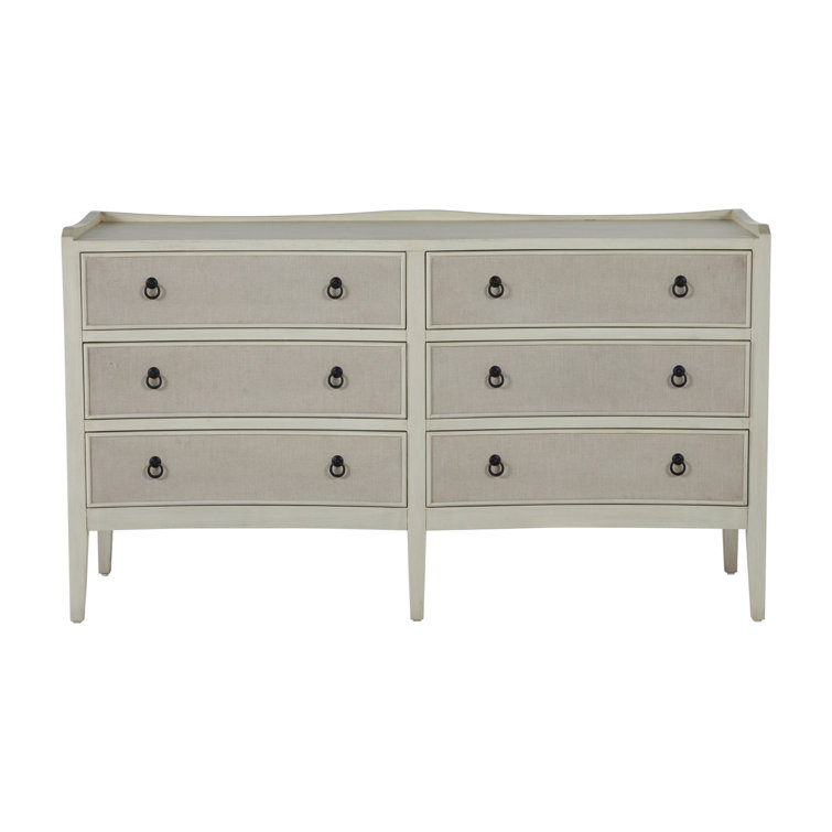 Naomi Transitional 6-Drawer Dresser in Antique Cream and Natural Linen