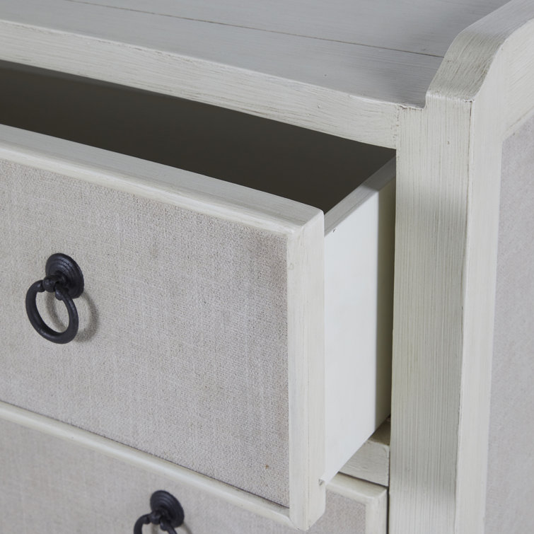 Naomi Transitional 6-Drawer Dresser in Antique Cream and Natural Linen