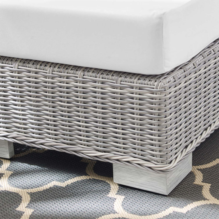 Conway Light Gray Wicker Rattan Patio Ottoman with White Cushion