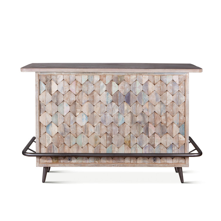 Teak and Iron Coastal Home Bar with Storage