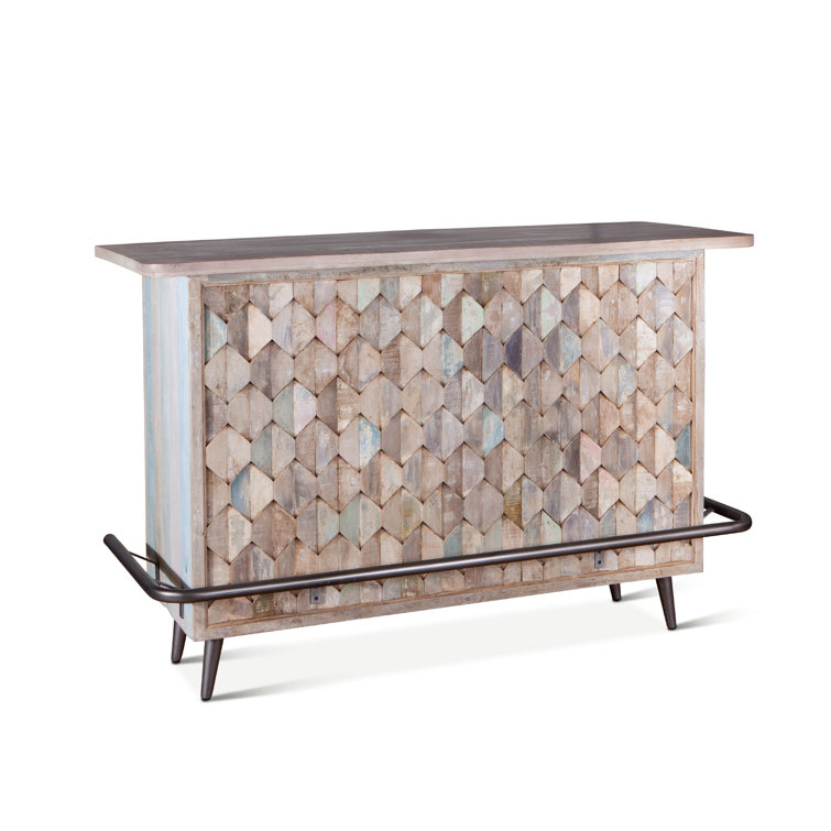 Teak and Iron Coastal Home Bar with Storage