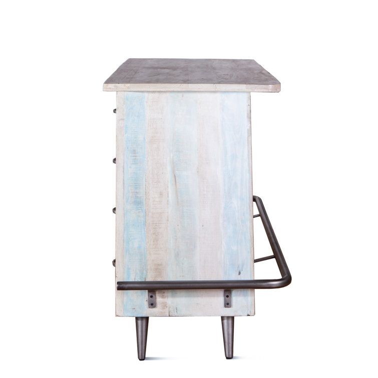 Teak and Iron Coastal Home Bar with Storage