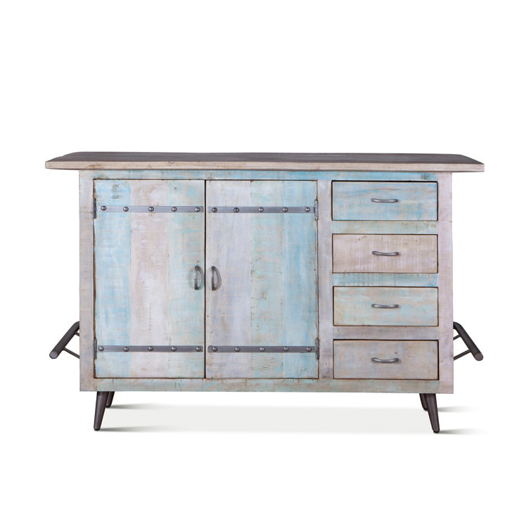 Teak and Iron Coastal Home Bar with Storage