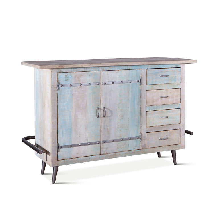 Teak and Iron Coastal Home Bar with Storage