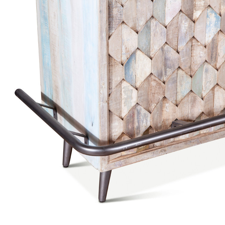Teak and Iron Coastal Home Bar with Storage