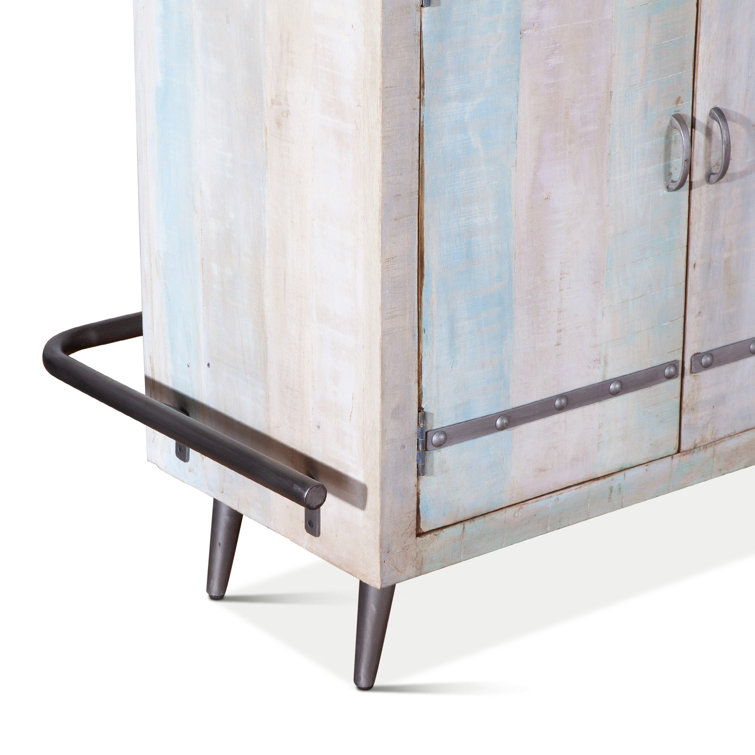 Teak and Iron Coastal Home Bar with Storage