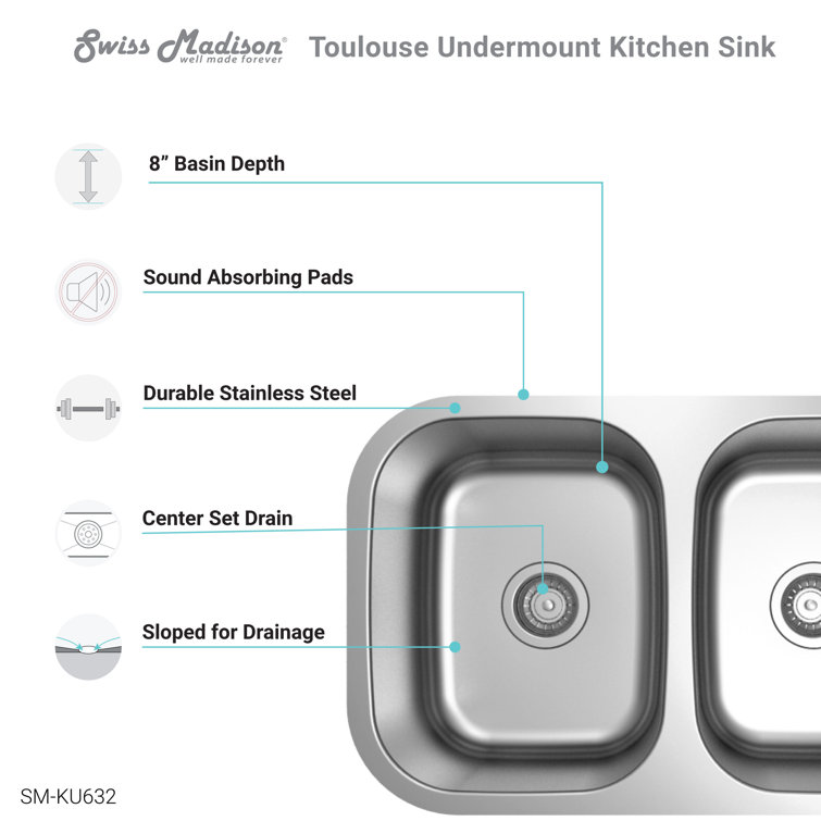 Toulouse 29 x 18 Stainless Steel Dual Basin Undermount Kitchen Sink