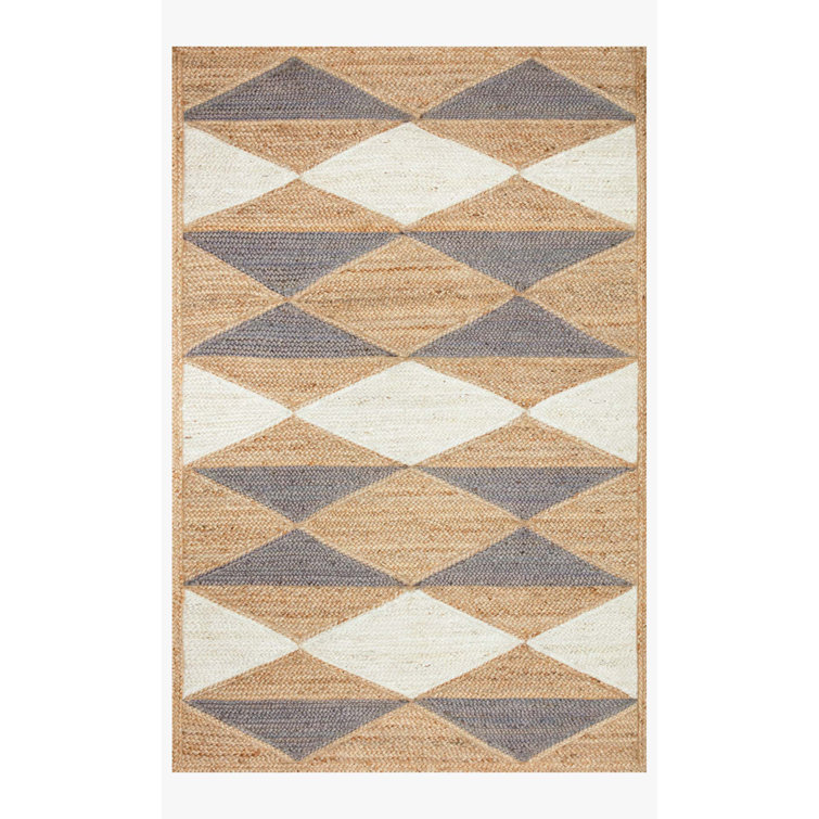 Gray and Natural Geometric Braided Jute Rug 7'9" x 9'9"