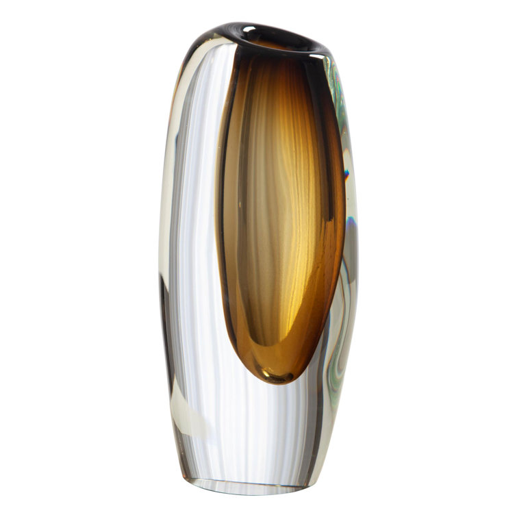 Moss Green Layered Art Glass Offset Decorative Vase