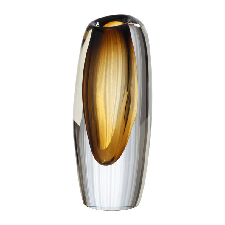Moss Green Layered Art Glass Offset Decorative Vase