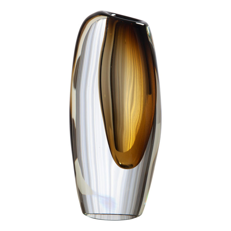 Moss Green Layered Art Glass Offset Decorative Vase