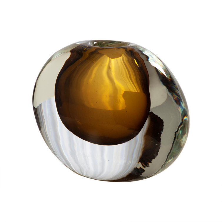 Amber and Clear Glass Decorative Round Vase