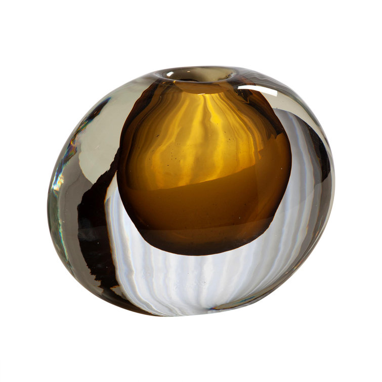 Amber and Clear Glass Decorative Round Vase