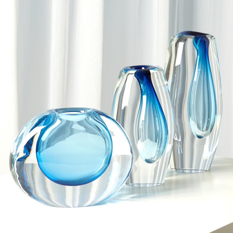 Light Blue Artisan Crafted Glass Decorative Table Vase