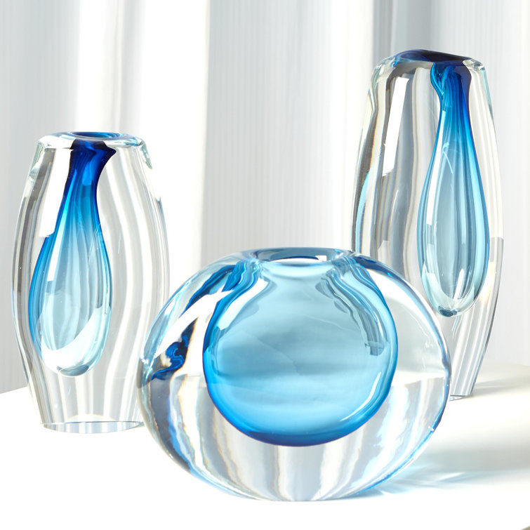 Light Blue Artisan Crafted Glass Decorative Table Vase
