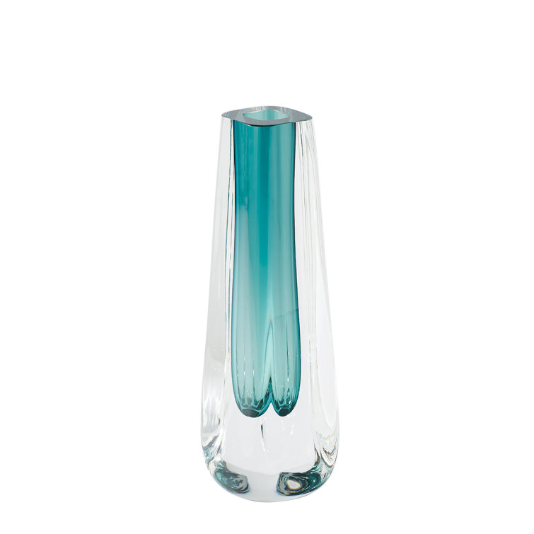 Mid-Century Modern Azure Cut Glass Decorative Table Vase