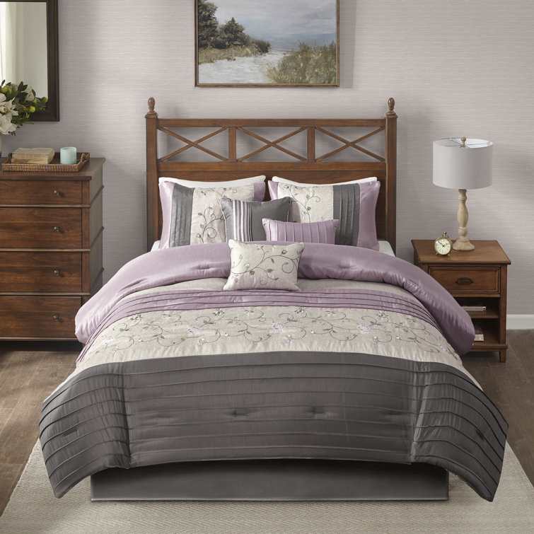 Purple Reversible Queen 7-Piece Embroidered Bedspread Set