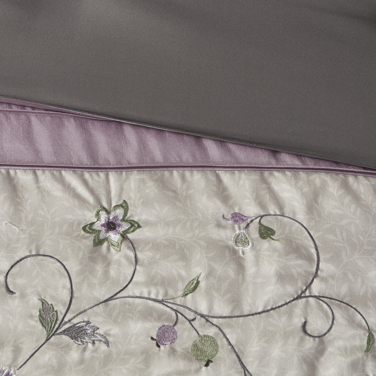 Purple Reversible Queen 7-Piece Embroidered Bedspread Set