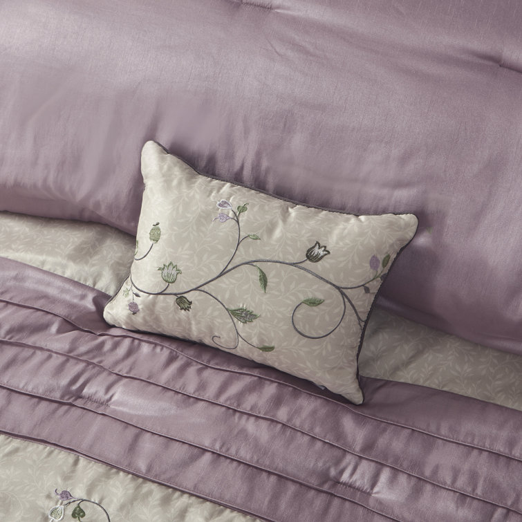 Purple Reversible Queen 7-Piece Embroidered Bedspread Set