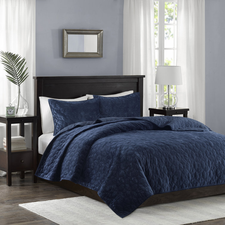 Navy Velvet King Reversible Quilt Set
