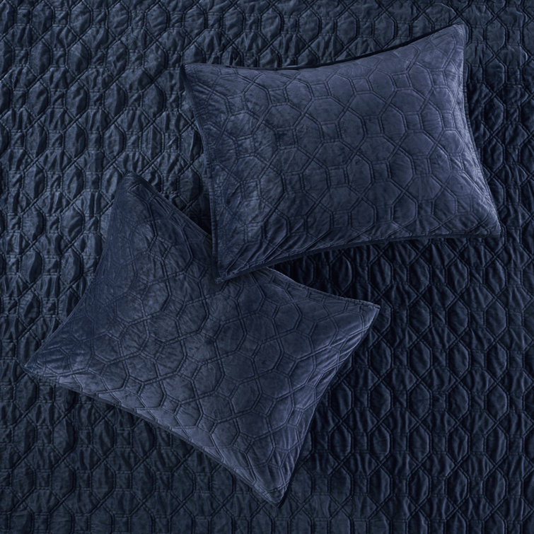 Navy Velvet King Reversible Quilt Set
