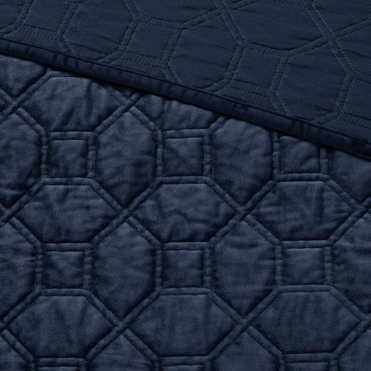 Navy Velvet King Reversible Quilt Set